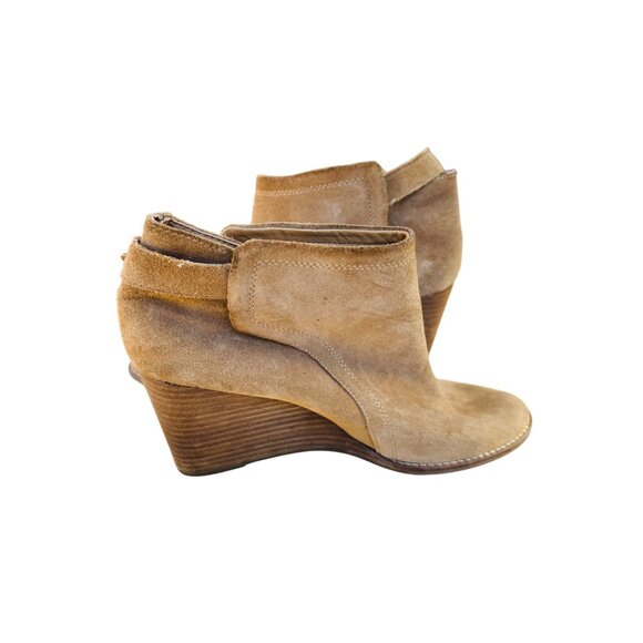 Lucky Brand ‘Yasine’ Suede Wedge Slip On Buckle Ankle Bootie Tan/Camel 10 Boho - Picture 5 of 13